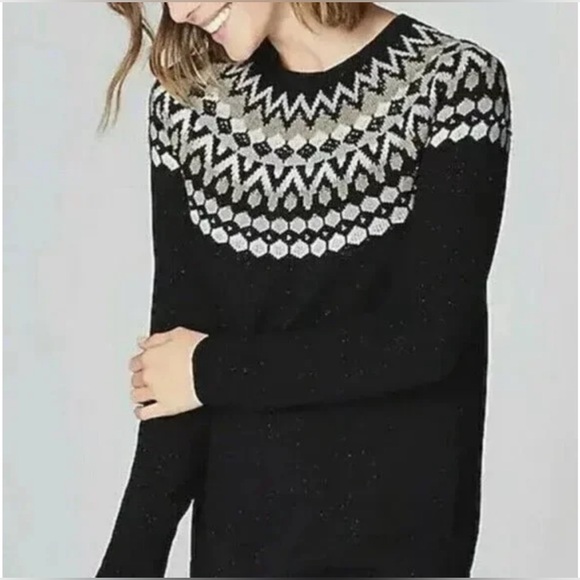 J. Jill Sweaters - J. Jill Women's Black Fair Isle Beaded Pullover Sweater